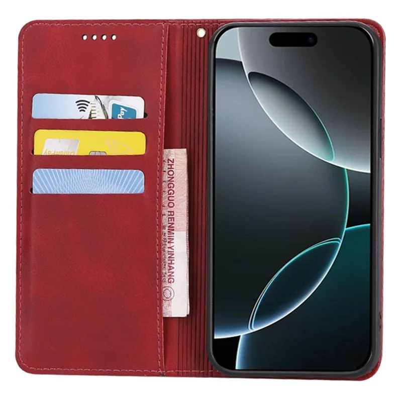 iPhone 15 Pro Hülle Brieftasche aus Kalbsleder mit verstecktem magnetischem Verschluss - Rot