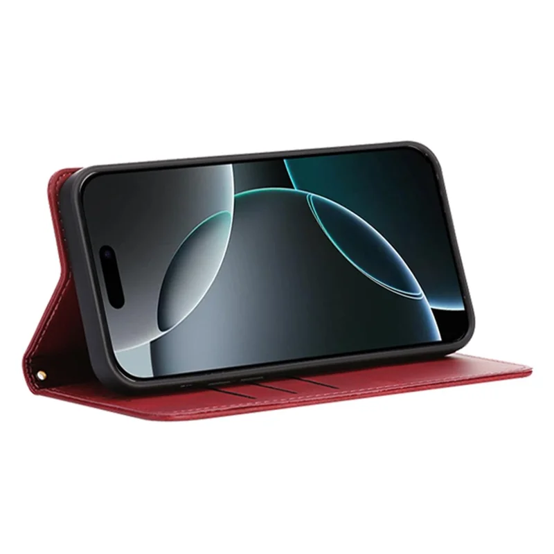 iPhone 15 Pro Hülle Brieftasche aus Kalbsleder mit verstecktem magnetischem Verschluss - Rot