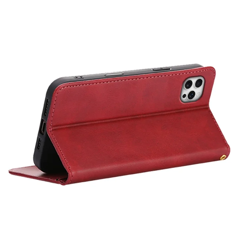 iPhone 15 Pro Hülle Brieftasche aus Kalbsleder mit verstecktem magnetischem Verschluss - Rot