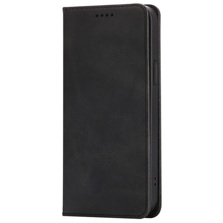 For iPhone 15 Case Wallet Calf Texture Leather Phone Cover with Hidden Magnetic Closure - Black