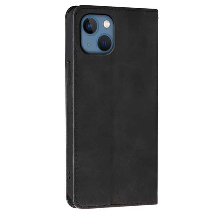 For iPhone 15 Case Wallet Calf Texture Leather Phone Cover with Hidden Magnetic Closure - Black
