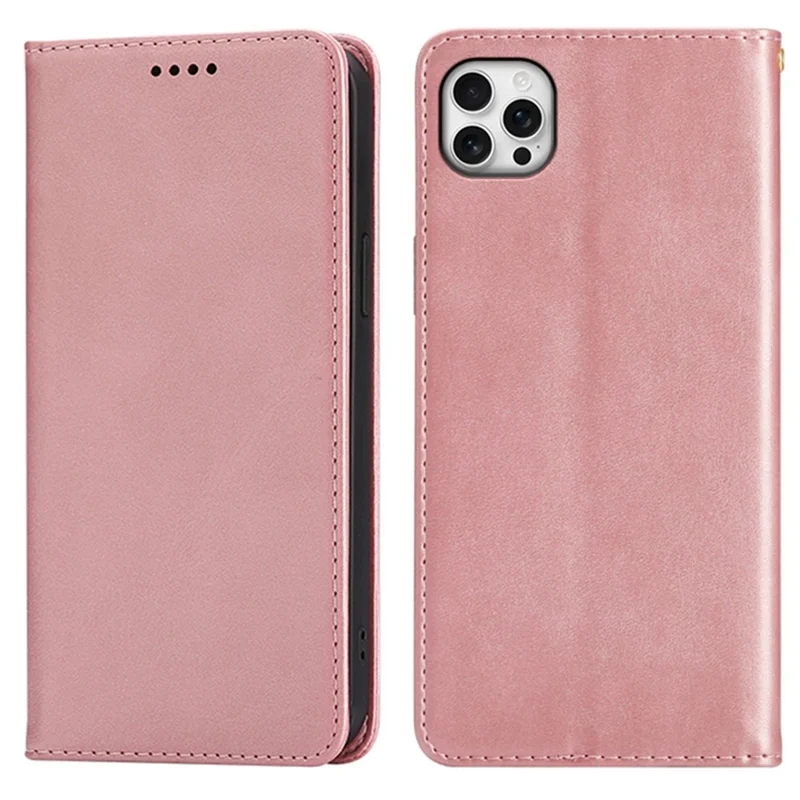 For iPhone 14 Pro Max Case Wallet Calf Texture Leather Phone Cover with Hidden Magnetic Closure - Rose Gold