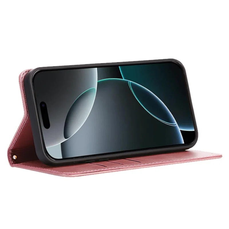 For iPhone 14 Pro Max Case Wallet Calf Texture Leather Phone Cover with Hidden Magnetic Closure - Rose Gold