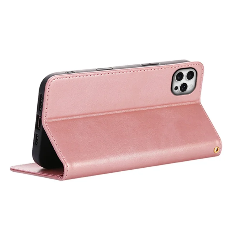 For iPhone 14 Pro Max Case Wallet Calf Texture Leather Phone Cover with Hidden Magnetic Closure - Rose Gold