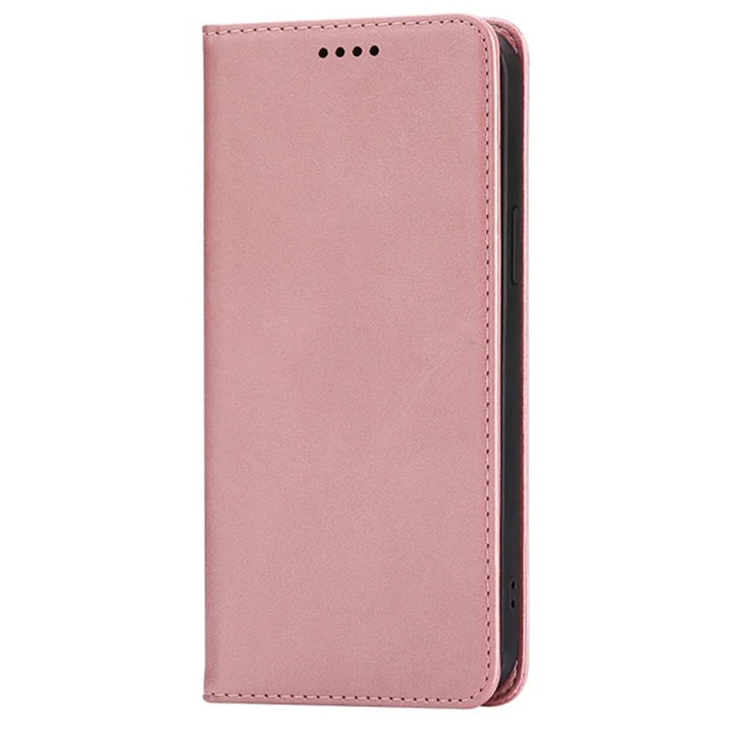 For iPhone 14 Pro Max Case Wallet Calf Texture Leather Phone Cover with Hidden Magnetic Closure - Rose Gold