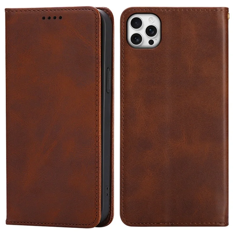 For iPhone 14 Pro Case Wallet Calf Texture Leather Phone Cover with Hidden Magnetic Closure - Brown