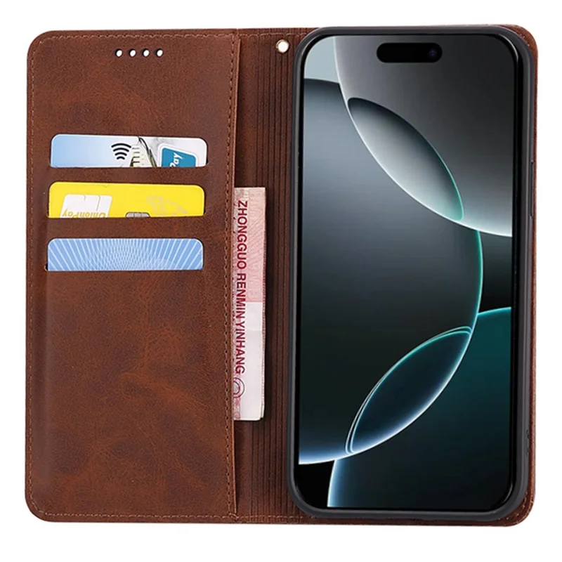 For iPhone 14 Pro Case Wallet Calf Texture Leather Phone Cover with Hidden Magnetic Closure - Brown