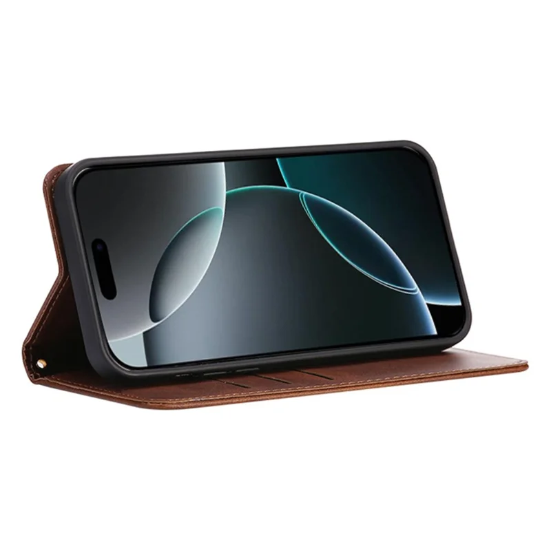 For iPhone 14 Pro Case Wallet Calf Texture Leather Phone Cover with Hidden Magnetic Closure - Brown