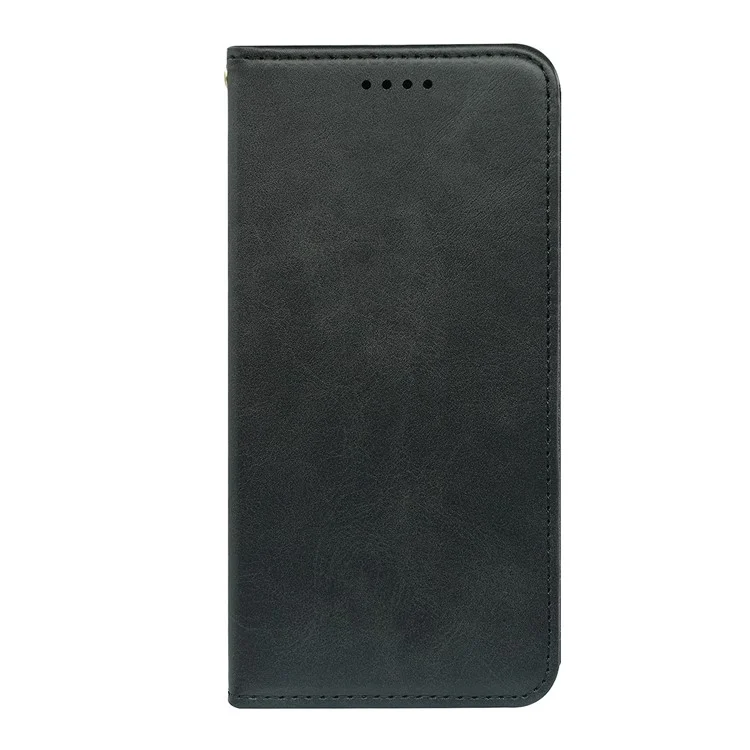 For iPhone 14 Case Wallet Calf Texture Leather Phone Cover with Hidden Magnetic Closure - Black