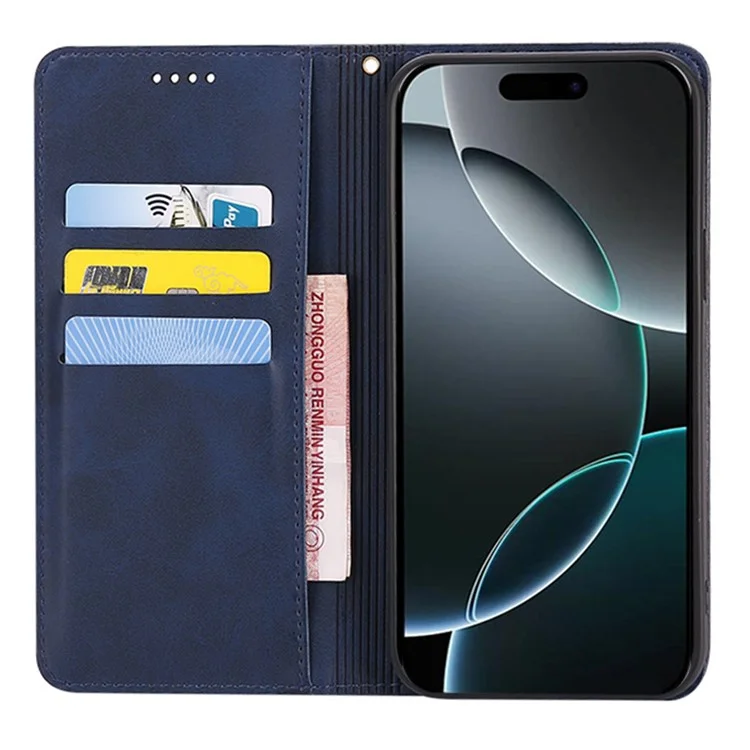 Funda tipo cartera para iPhone 13 Pro Max de cuero de ternero con textura, con cierre magnético oculto - Azul