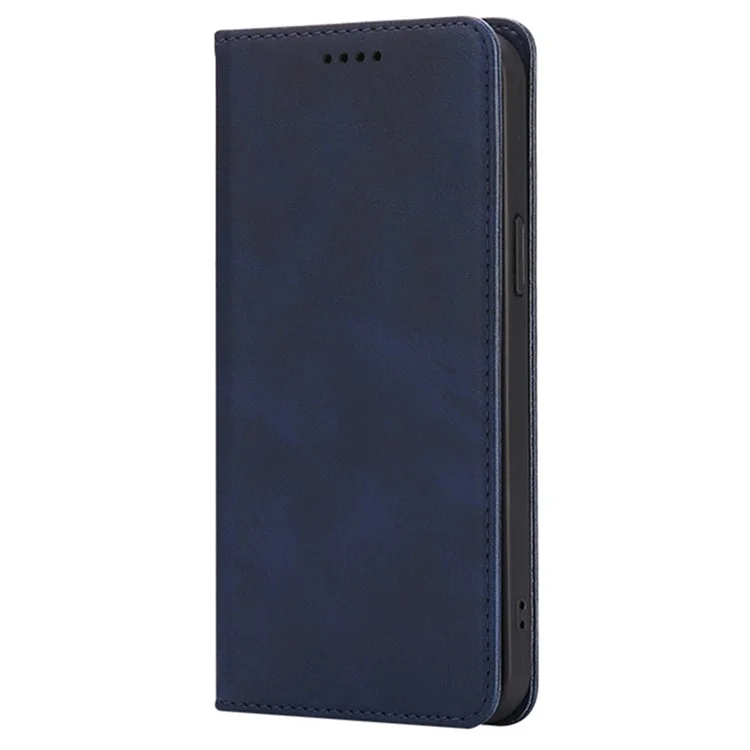 Funda tipo cartera para iPhone 13 Pro Max de cuero de ternero con textura, con cierre magnético oculto - Azul