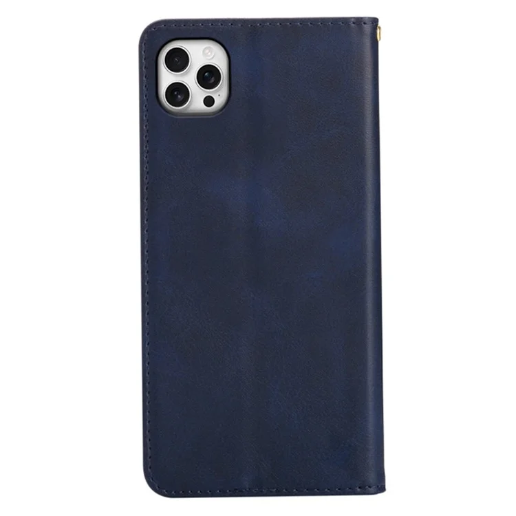 Funda tipo cartera para iPhone 13 Pro Max de cuero de ternero con textura, con cierre magnético oculto - Azul