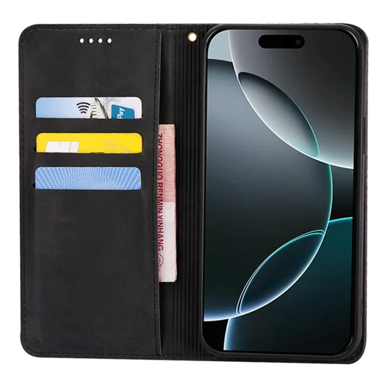 For iPhone 13 Pro Case Wallet Calf Texture Leather Phone Cover with Hidden Magnetic Closure - Black