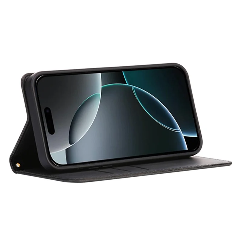 For iPhone 13 Pro Case Wallet Calf Texture Leather Phone Cover with Hidden Magnetic Closure - Black