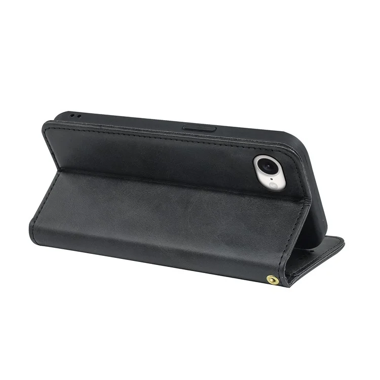 For iPhone 16e Case Wallet Calf Texture Leather Phone Cover with Hidden Magnetic Closure - Black