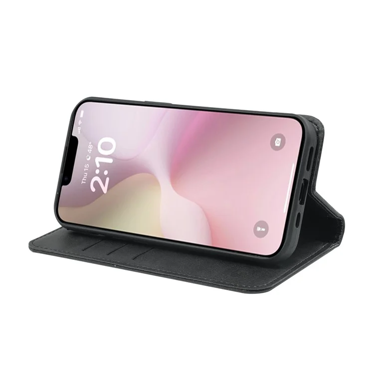 For iPhone 16e Case Wallet Calf Texture Leather Phone Cover with Hidden Magnetic Closure - Black