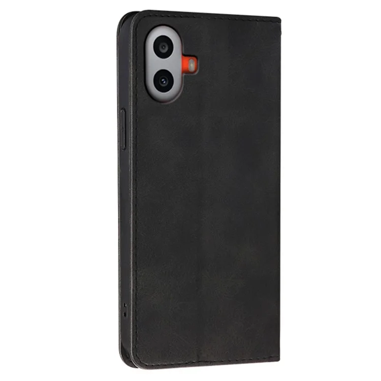 For Nothing CMF Phone 1 Case Wallet Calf Texture Leather Phone Cover with Hidden Magnetic Closure - Black