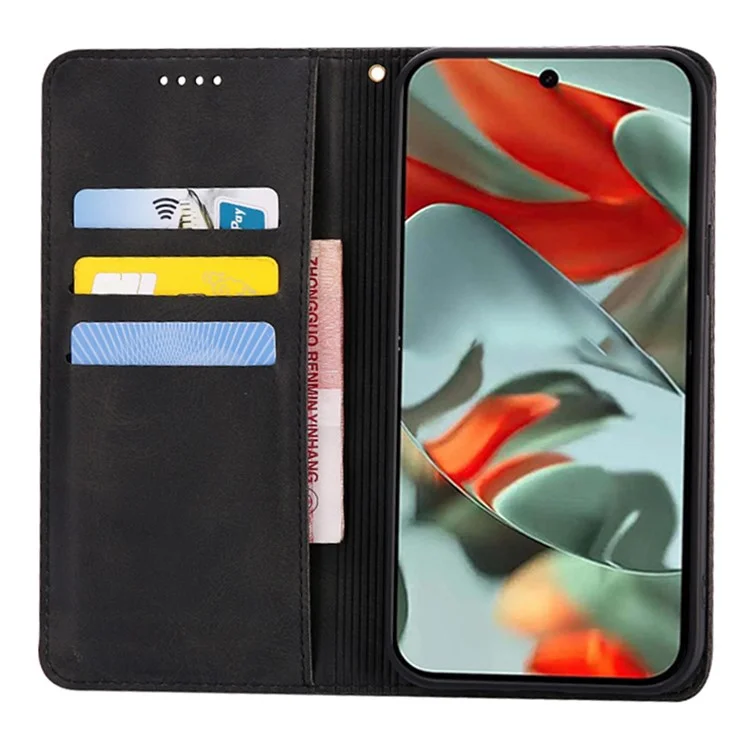 For Google Pixel 9 / 9 Pro Case Wallet Calf Texture Leather Phone Cover with Hidden Magnetic Closure - Black