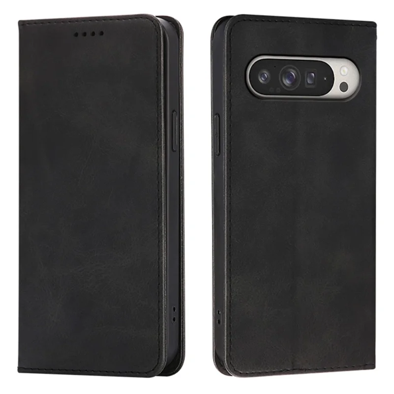 For Google Pixel 9 Pro XL Case Wallet Calf Texture Leather Phone Cover with Hidden Magnetic Closure - Black