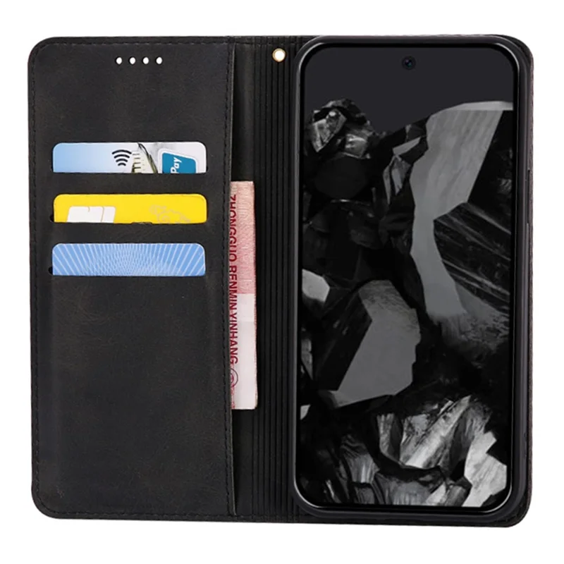 For Google Pixel 9 Pro XL Case Wallet Calf Texture Leather Phone Cover with Hidden Magnetic Closure - Black