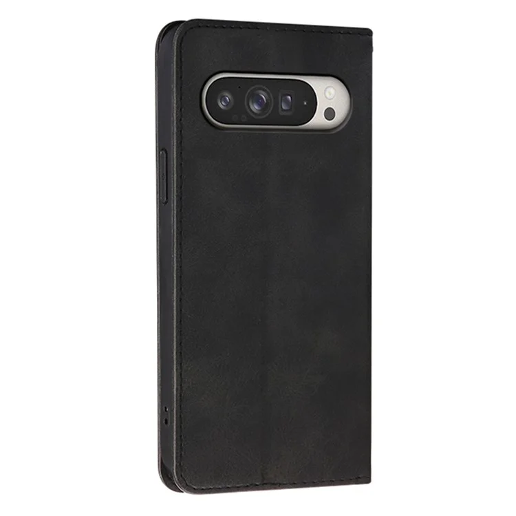 For Google Pixel 9 Pro XL Case Wallet Calf Texture Leather Phone Cover with Hidden Magnetic Closure - Black