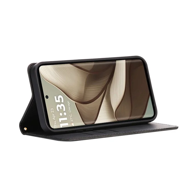 Für Motorola Edge 50 5G Hülle Geldbörse Kalbleder-Textur Handyhülle mit verborgenem Magnetverschluss - Schwarz