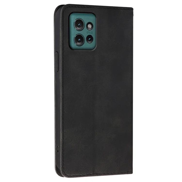 Étui portefeuille pour Motorola Edge 50 Neo 5G, Cuir texturé de veau avec fermeture magnétique cachée - Noir