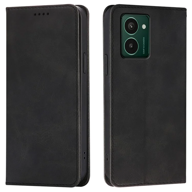 Funda tipo cartera para HMD Pulse Pro de cuero de ternera con textura, con cierre magnético oculto - Negro