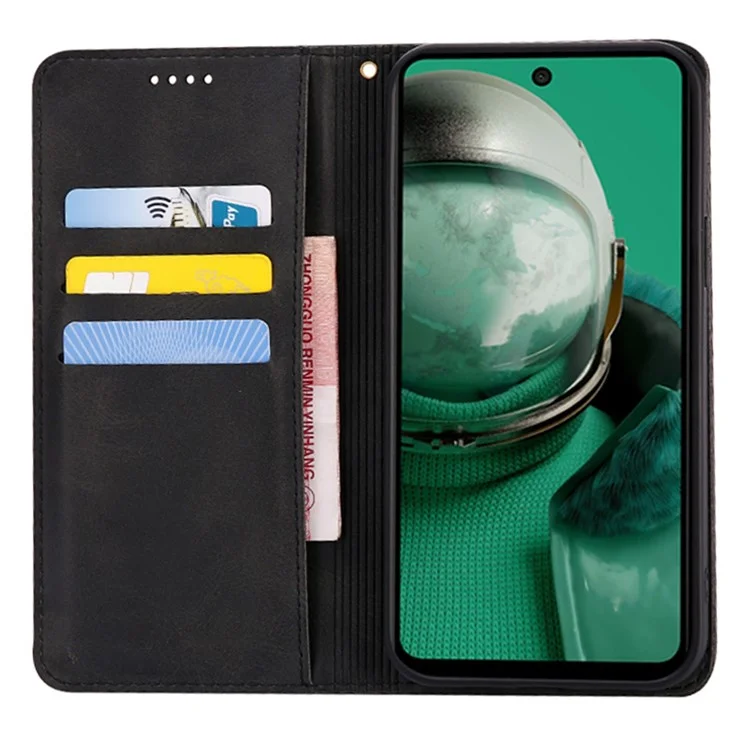 Funda tipo cartera para HMD Pulse Pro de cuero de ternera con textura, con cierre magnético oculto - Negro