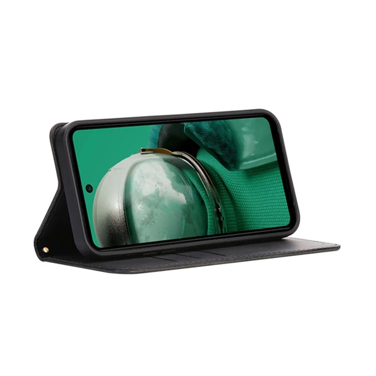 Funda tipo cartera para HMD Pulse Pro de cuero de ternera con textura, con cierre magnético oculto - Negro