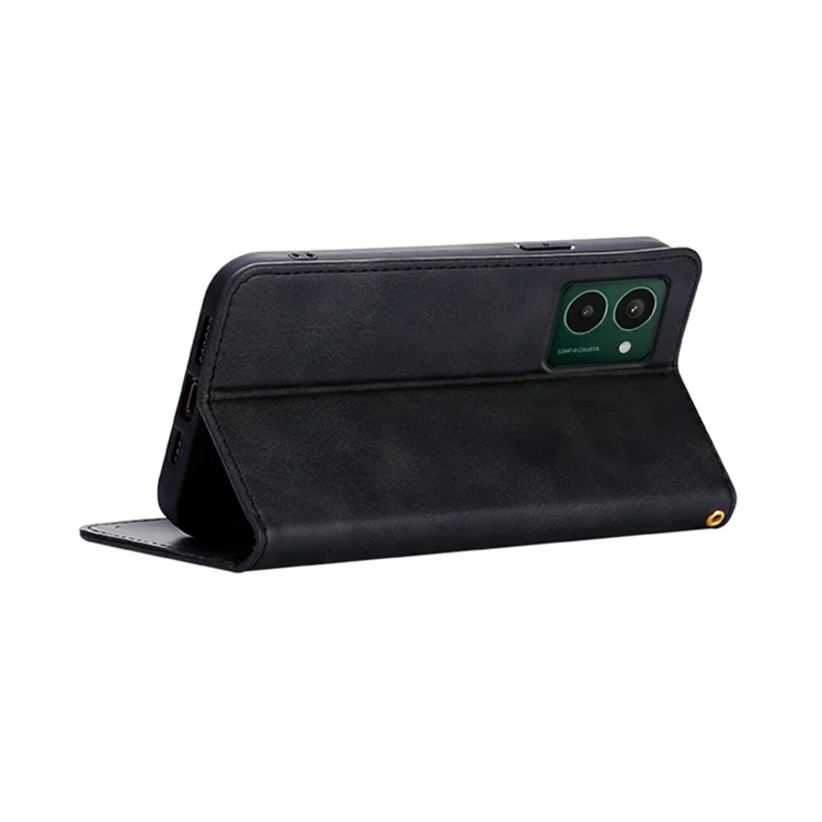 Funda tipo cartera para HMD Pulse Pro de cuero de ternera con textura, con cierre magnético oculto - Negro