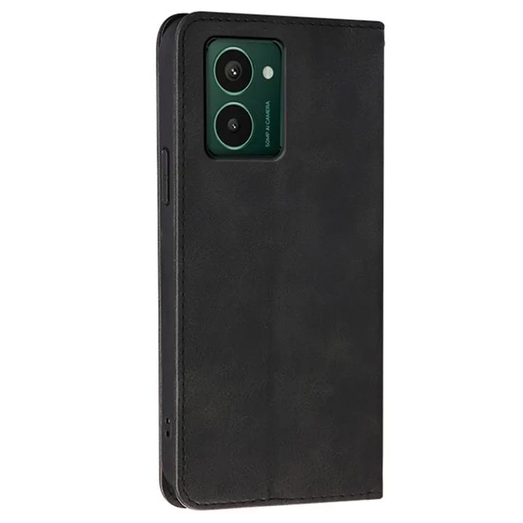 Funda tipo cartera para HMD Pulse Pro de cuero de ternera con textura, con cierre magnético oculto - Negro