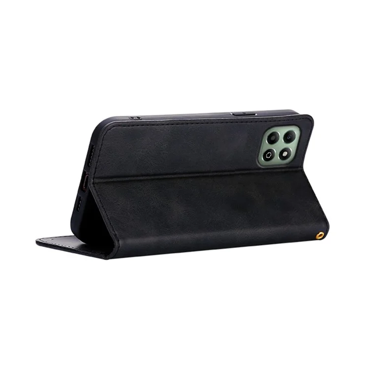 For Honor X6b 4G Case Wallet Calf Texture Leather Phone Cover with Hidden Magnetic Closure - Black