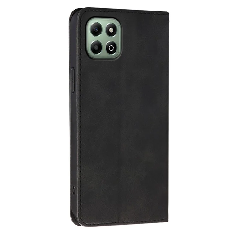 For Honor X6b 4G Case Wallet Calf Texture Leather Phone Cover with Hidden Magnetic Closure - Black