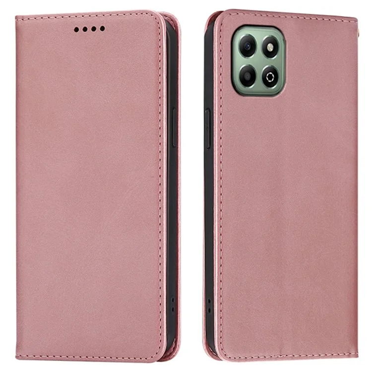 For Honor X6b 4G Case Wallet Calf Texture Leather Phone Cover with Hidden Magnetic Closure - Rose Gold
