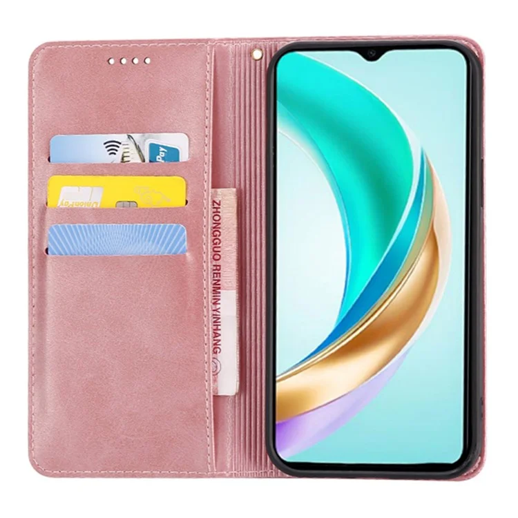 For Honor X6b 4G Case Wallet Calf Texture Leather Phone Cover with Hidden Magnetic Closure - Rose Gold