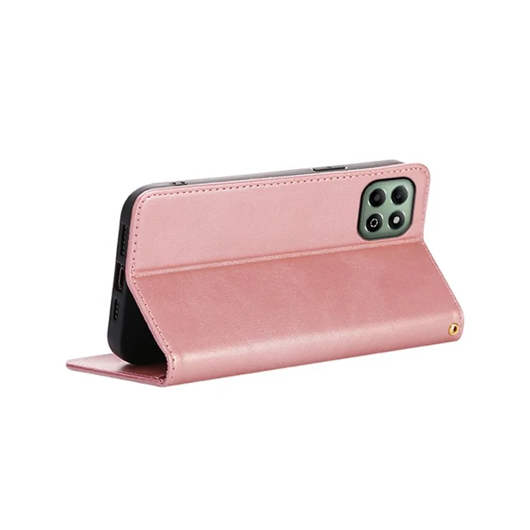 For Honor X6b 4G Case Wallet Calf Texture Leather Phone Cover with Hidden Magnetic Closure - Rose Gold
