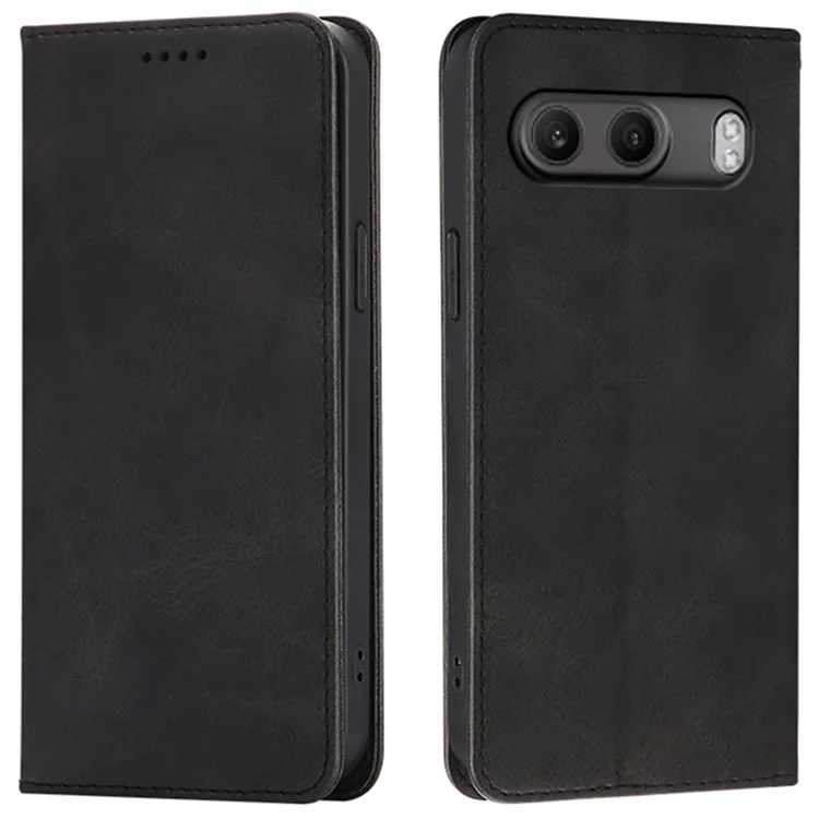 For OnePlus Nord 4 Case Wallet Calf Texture Leather Phone Cover with Hidden Magnetic Closure - Black