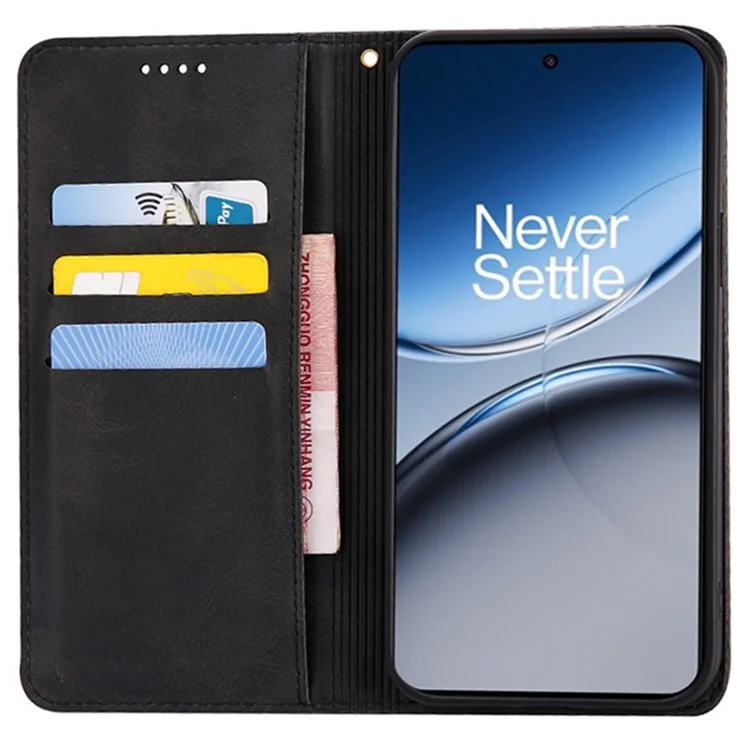 For OnePlus Nord 4 Case Wallet Calf Texture Leather Phone Cover with Hidden Magnetic Closure - Black