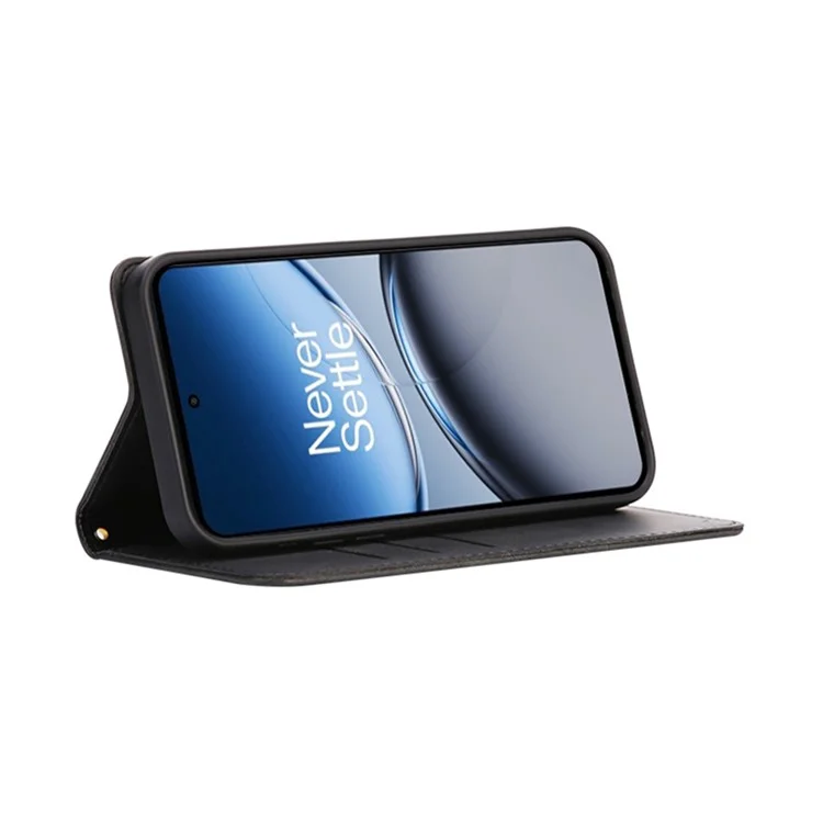 For OnePlus Nord 4 Case Wallet Calf Texture Leather Phone Cover with Hidden Magnetic Closure - Black