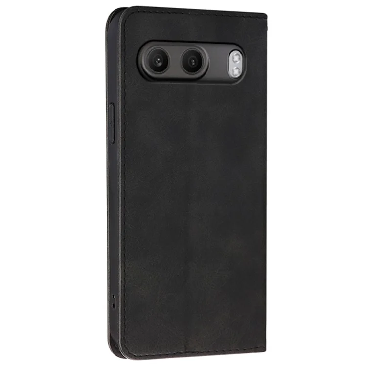 For OnePlus Nord 4 Case Wallet Calf Texture Leather Phone Cover with Hidden Magnetic Closure - Black