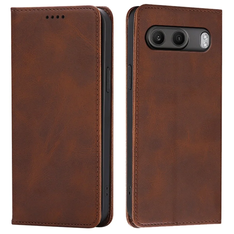 For OnePlus Nord 4 Case Wallet Calf Texture Leather Phone Cover with Hidden Magnetic Closure - Brown