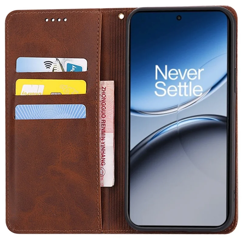 For OnePlus Nord 4 Case Wallet Calf Texture Leather Phone Cover with Hidden Magnetic Closure - Brown