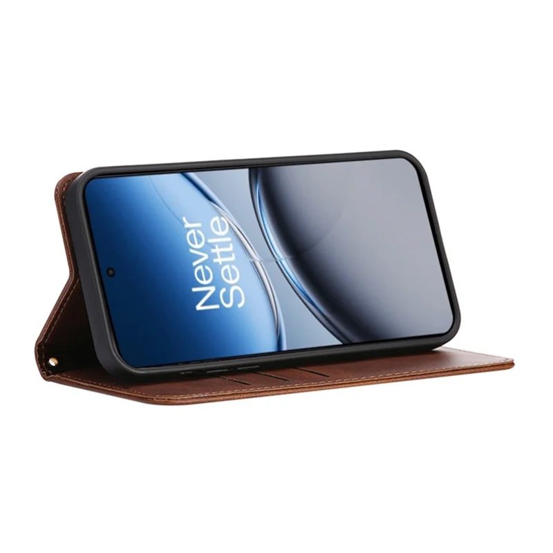 For OnePlus Nord 4 Case Wallet Calf Texture Leather Phone Cover with Hidden Magnetic Closure - Brown