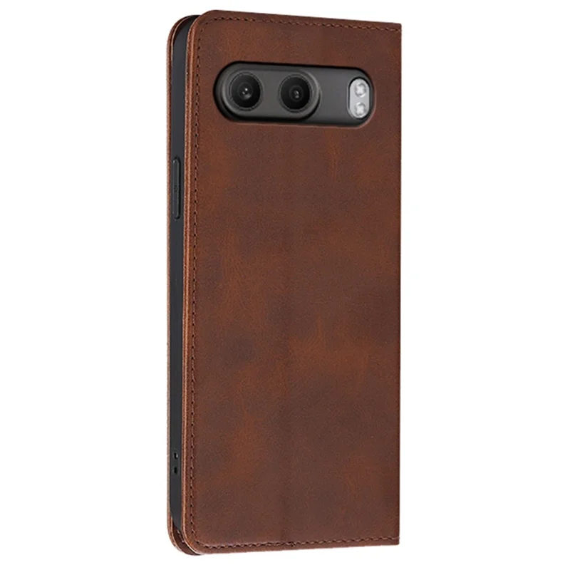 For OnePlus Nord 4 Case Wallet Calf Texture Leather Phone Cover with Hidden Magnetic Closure - Brown