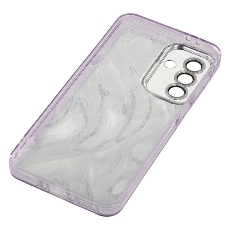 For Samsung Galaxy S25+ / S24+ Case Butterfly Pearl Decor IMD PC + TPU Phone Cover with Glass Lens Film - Feather Yarn Pattern / Purple