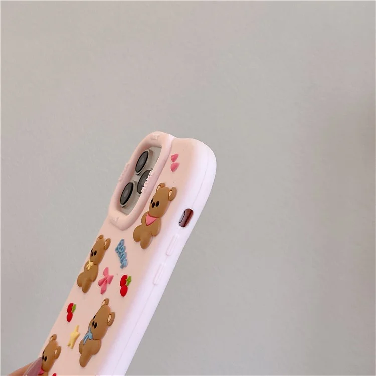 Capa de Silicone para iPhone 16 Pro Max à Prova de Choque Antiderrapante com Design Fofo de Cinco Ursinhos na Parte Traseira do Celular