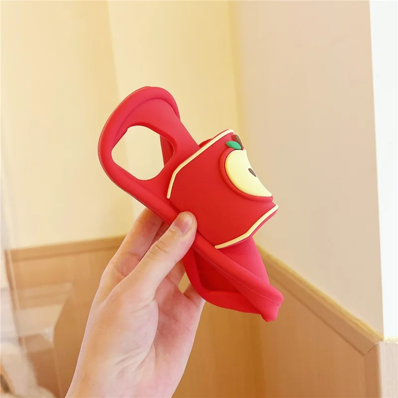 For iPhone 15 Silicone Case Unique Apple Slipper Style Shockproof Phone Back Cover - Red