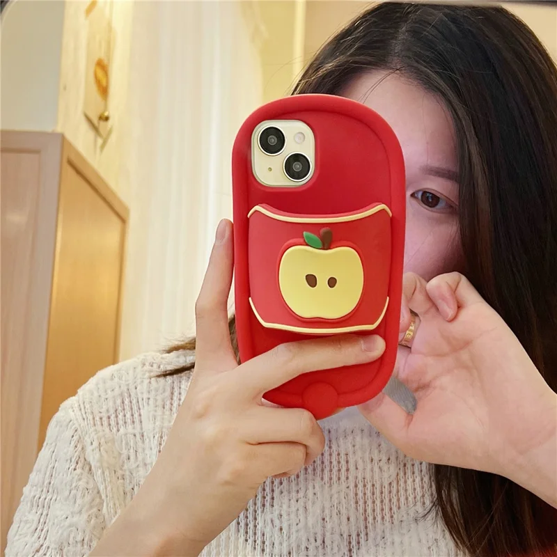 For iPhone 15 Silicone Case Unique Apple Slipper Style Shockproof Phone Back Cover - Red