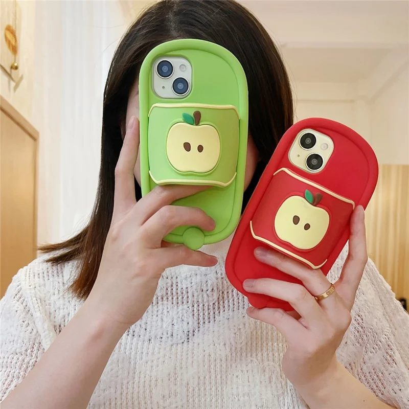 For iPhone 15 Silicone Case Unique Apple Slipper Style Shockproof Phone Back Cover - Red